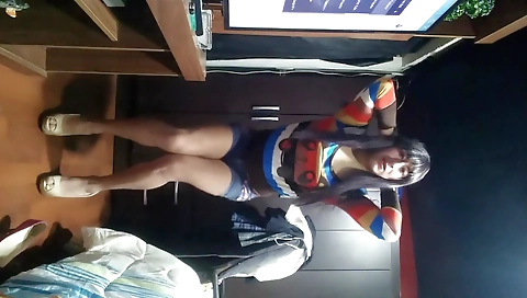 Sexy shemale with small tits gets fucked on the couch