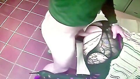 Brunette milf fucked in stockings in front of the camera