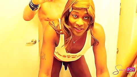 Mature ebony woman and a trans girl are having some fun