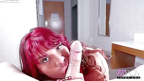 My slutty babe with a tattoo on her belly sucks on a big dick