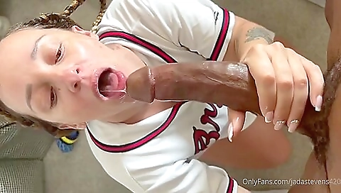 Busty ebony teen girl with a big black cock cumshots on her face