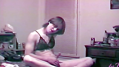 Amateur brunette shows off her stockings and pussy