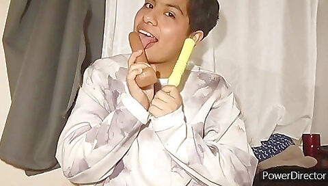 Amateur brunette with small tits masturbates with sex toys